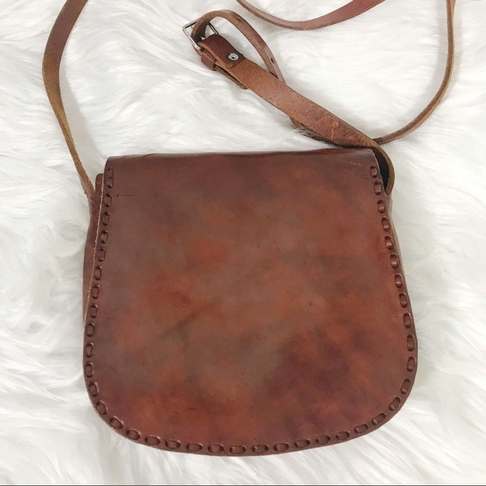 VINTAGE Hand crafted Brown Leather Shoulder Boho Western Bag Purse - Picture 3 of 7